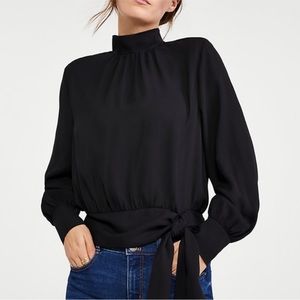 Ann Taylor Mixed Media Smocked Tie Waist Top